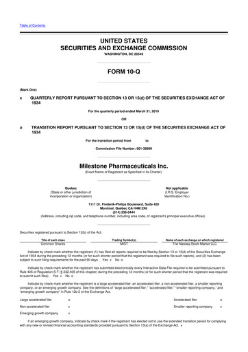 Thumbnail Milestone Pharmaceuticals
 10-Q Quarterly Report FY2019 