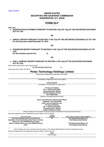 Thumbnail Pintec Technology 20-F Annual Report 2018
