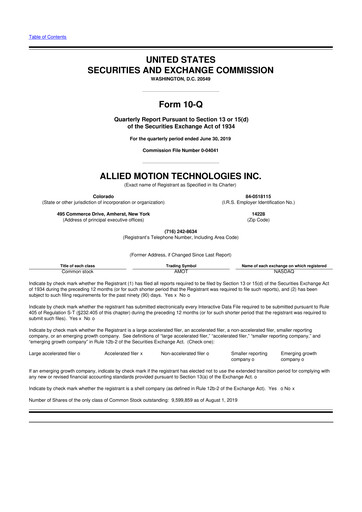 Thumbnail Allient 10-Q Quarterly Report FY2019 