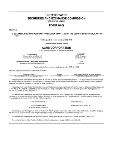 Thumbnail ACNB Corporation
 10-Q Quarterly Report FY2019 