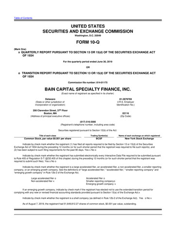 Thumbnail Bain Capital Specialty Finance
 10-Q Quarterly Report FY 