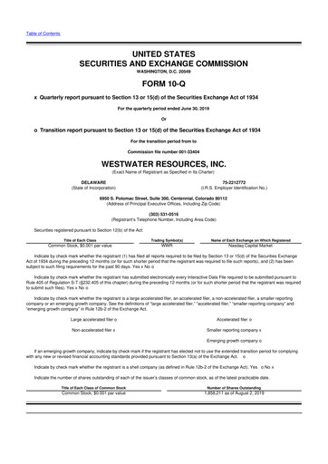 Vorschaubild Westwater Resources
 10-Q Quartalsbericht 2019 