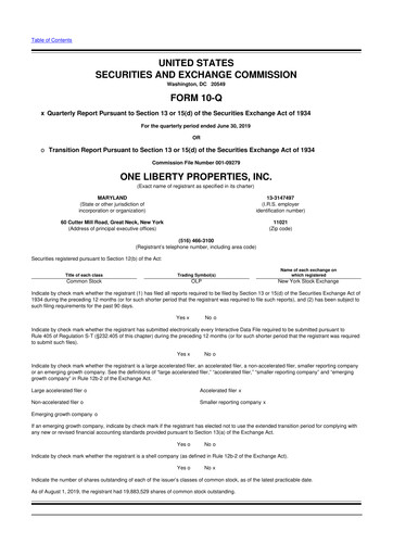 Thumbnail One Liberty Properties 10-Q Quarterly Report FY2019 