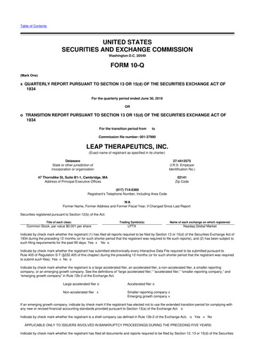 Thumbnail Leap Therapeutics
 10-Q Quarterly Report FY2019 