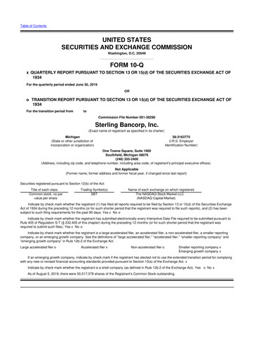 Thumbnail Sterling Bancorp 10-Q Quarterly Report FY2019 