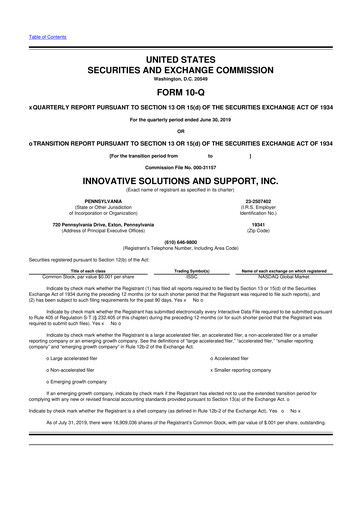 Thumbnail Innovative Solutions and Support 10-Q Quarterly Report FY2019 