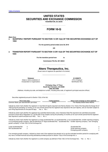 Thumbnail Akero Therapeutics 10-Q Quarterly Report FY2018 