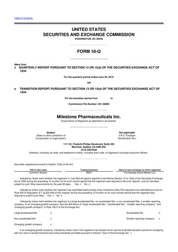 Thumbnail Milestone Pharmaceuticals
 10-Q Quarterly Report FY2019 