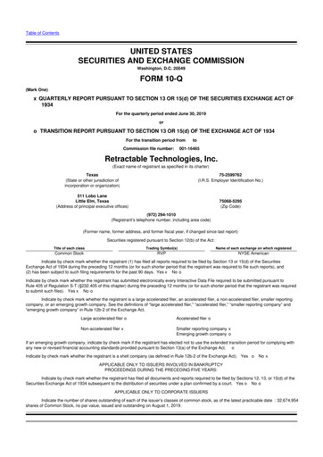 Thumbnail Retractable Technologies 10-Q Quarterly Report FY2019 