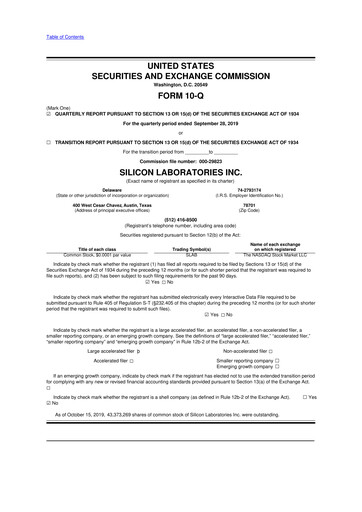 Thumbnail Silicon Labs
 10-Q Quarterly Report FY2019 