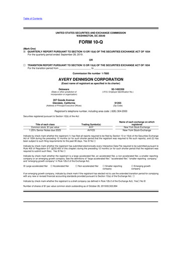 Miniature Avery Dennison
 10-Q Rapport trimestriel 2019 