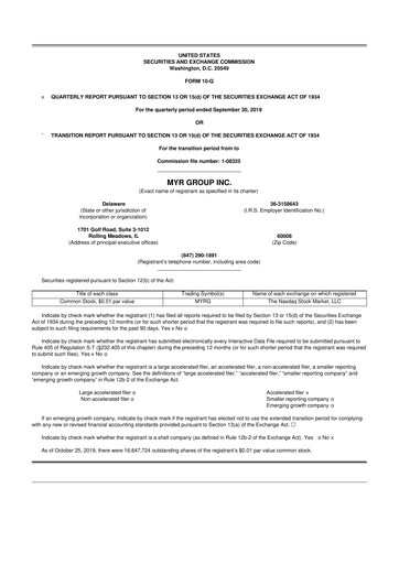 Thumbnail MYR Group 10-Q Quarterly Report FY2019 