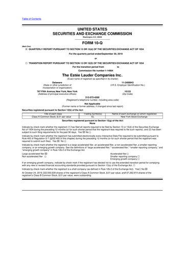 Miniature Estee Lauder 10-Q Rapport trimestriel 2020 