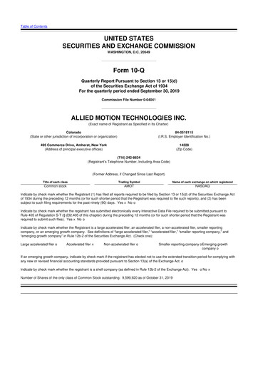 Thumbnail Allient 10-Q Quarterly Report FY2019 