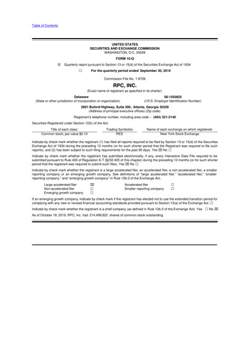 Thumbnail RPC, Inc. 10-Q Quarterly Report FY2019 