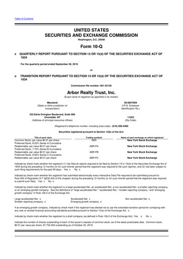 Vorschaubild Arbor Realty Trust
 10-Q Quartalsbericht 2019 