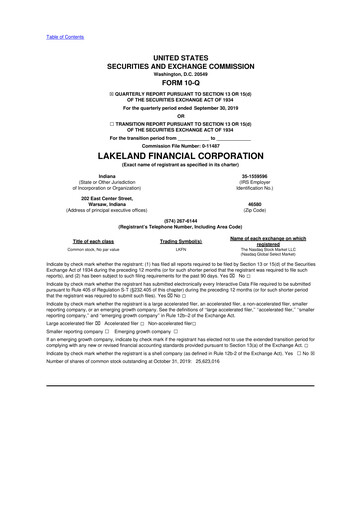 Thumbnail Lakeland Financial Corp 10-Q Quarterly Report FY2019 