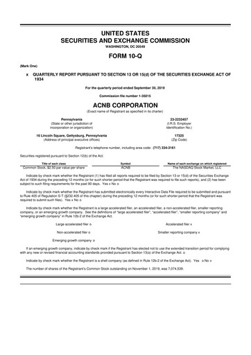 Thumbnail ACNB Corporation
 10-Q Quarterly Report FY2019 