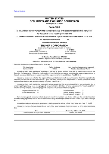 Thumbnail Bruker 10-Q Quarterly Report FY2019 