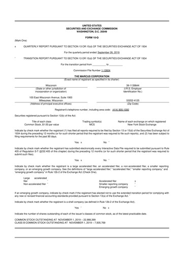 Thumbnail Marcus Corporation
 10-Q Quarterly Report FY2019 