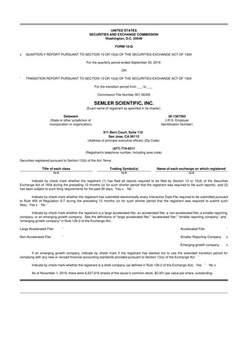 Miniature Semler Scientific
 10-Q Rapport trimestriel 2019 