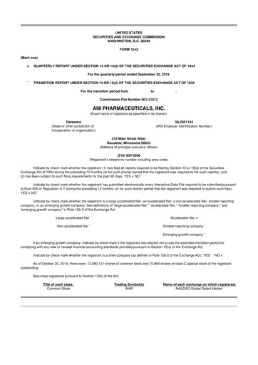Thumbnail ANI Pharmaceuticals 10-Q Quarterly Report FY2019 
