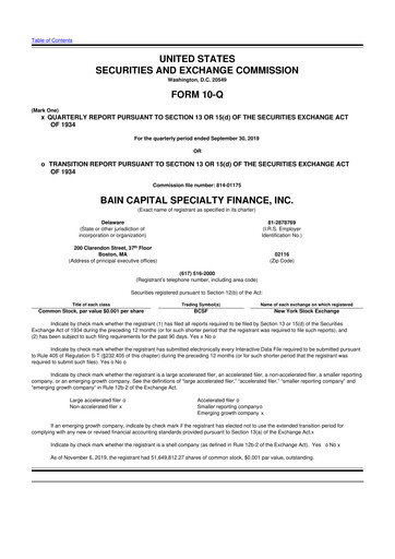 Thumbnail Bain Capital Specialty Finance
 10-Q Quarterly Report FY 
