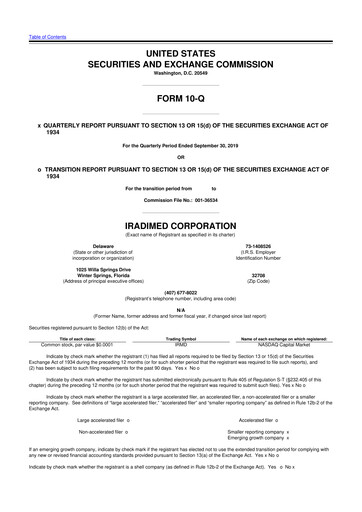 Thumbnail IRadimed 10-Q Quarterly Report FY2019 