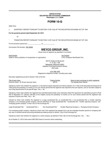 Thumbnail Weyco Group 10-Q Quarterly Report FY2019 