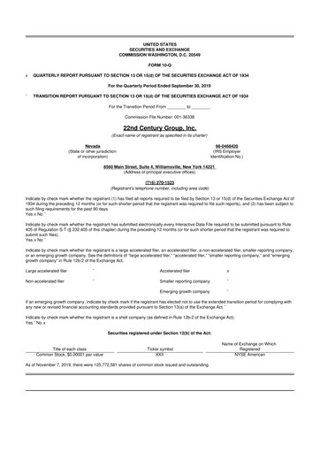 Thumbnail 22nd Century Group
 10-Q Quarterly Report FY2019 