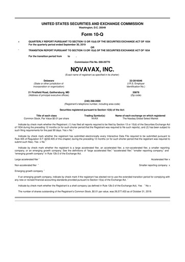 Thumbnail Novavax 10-Q Quarterly Report FY2019 
