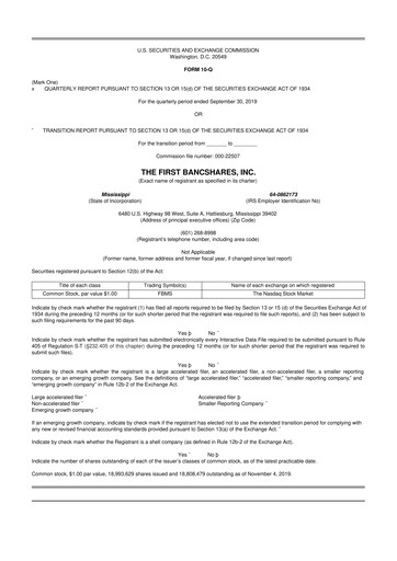 Thumbnail The First Bancshares 10-Q Quarterly Report FY2019 