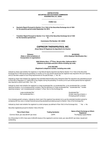 Thumbnail Capricor Therapeutics
 10-Q Quarterly Report FY2019 