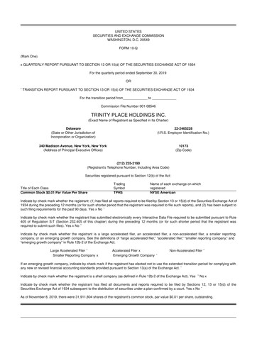 Thumbnail Trinity Place Holdings
 10-Q Quarterly Report FY2019 