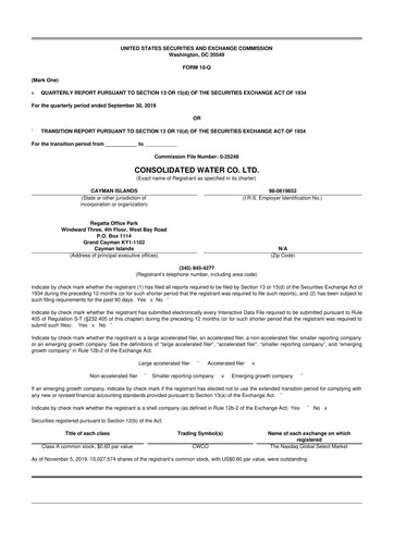 Thumbnail Consolidated Water 10-Q Quarterly Report FY2019 