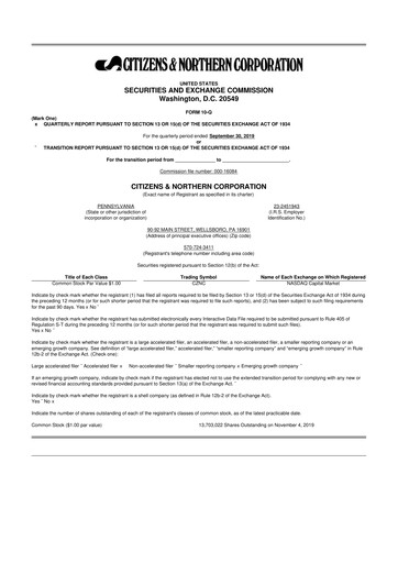 Thumbnail Citizens & Northern Corp 10-Q Quarterly Report FY2019 