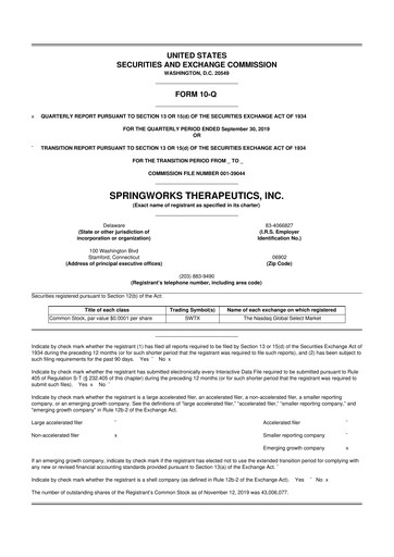 Thumbnail SpringWorks Therapeutics 10-Q Quarterly Report FY2019 