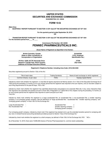Miniature Fennec Pharmaceuticals 10-Q Rapport trimestriel 2019 