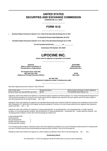 Thumbnail Lipocine 10-Q Quarterly Report FY2019 