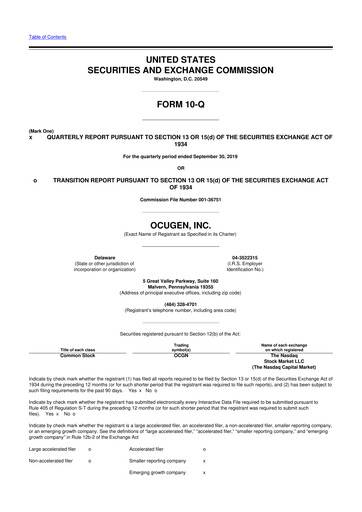 Thumbnail Ocugen 10-Q Quarterly Report FY2019 