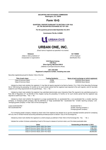 Thumbnail Urban One
 10-Q Quarterly Report FY2019 
