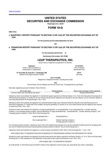 Thumbnail Leap Therapeutics
 10-Q Quarterly Report FY2019 