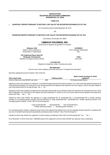 Vorschaubild Limbach Holdings 10-Q Quartalsbericht 2019 