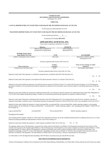Thumbnail Applied DNA Sciences
 10-K Annual Report 2019