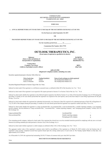 Thumbnail Outlook Therapeutics
 10-K Annual Report 2019