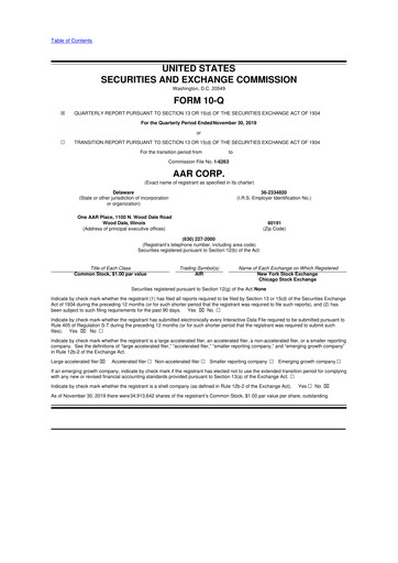 Thumbnail AAR 10-Q Quarterly Report FY2020 