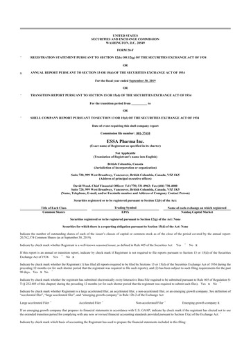 Thumbnail ESSA Pharma 20-F Annual Report 2019