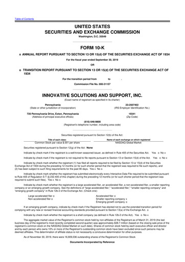 Thumbnail Innovative Solutions and Support 10-K Annual Report 2019