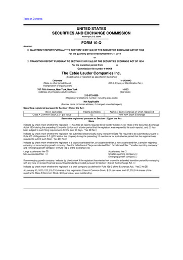 Miniature Estee Lauder 10-Q Rapport trimestriel 2020 