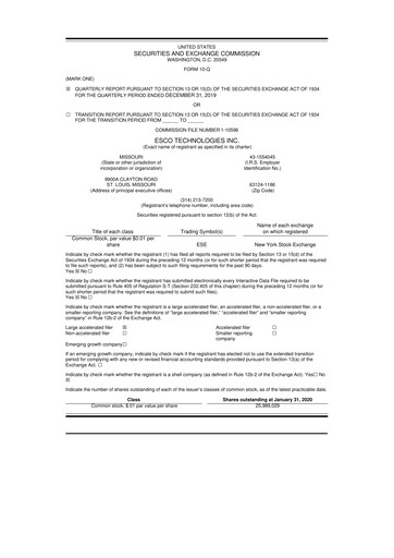 Thumbnail ESCO Technologies
 10-Q Quarterly Report FY2020 